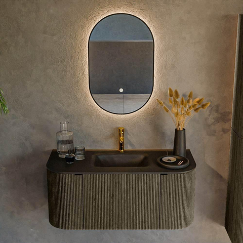 Mondiaz KURVE Ensemble de meuble de salle de bains - 100x46x40cm - 1 tiroir - 2 portes - lavabo solid surface - central - 1 trou de robinet - Shadow SW1416093
