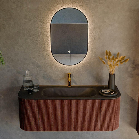 Mondiaz KURVE Ensemble de meuble de salle de bains - 120x46x40cm - 1 tiroir - 2 portes - lavabo solid surface - au centre - 1 trou de robinet - Ruby SW1415410