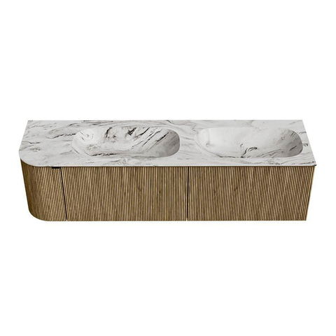 Mondiaz KURVE-DLUX Badkamermeubelset - 165x46x40cm - 2 lade - 1 deur - wastafel solid surface - dubbel / rechts - 2 kraangaten - Dusk SW1415521