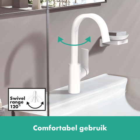 Hansgrohe VIVENIS 1 greeps wastafelkraan - 210 met draaibare uitloop - zonder afvoer - mat wit SW642501