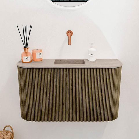 Mondiaz JOYA-DLUX Meuble de toilette 73,2cm - arrondis gauche et droite couleur Dusk - Vasque FAYE position Milieu Sans trou de robinet couleur Saba SW1426106