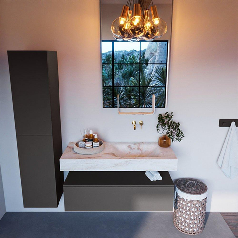 Mondiaz ALAN-DLUX Ensemble de meuble - 110cm - meuble Dark grey mat - 1 tiroir - Lavabo Cloud Frappe suspendu - vasque Droite - 0 trous de robinet SW805073