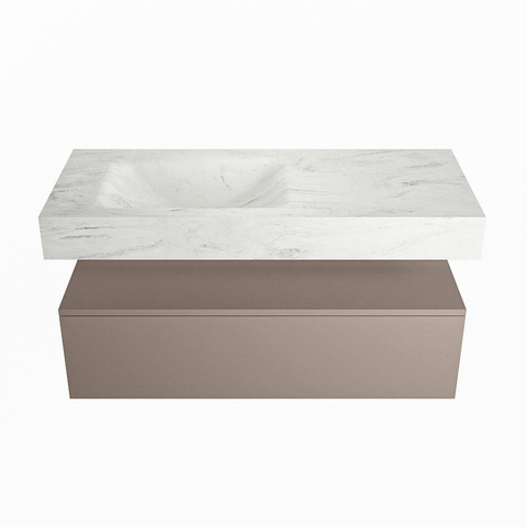 Mondiaz ALAN-DLUX Ensemble de meuble - 110cm - meuble Smoke mat - 1 tiroir - Lavabo Cloud Opalo suspendu - vasque Gauche - 0 trous de robinet SW806612