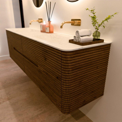 Mondiaz CIRO-DLUX Badkamermeubelset - 180x45x50cm - Solid surface wastafel Opalo - 2 wasbak Dubbel - zonder kraangaten - 4 lades - Dusk SW1532898