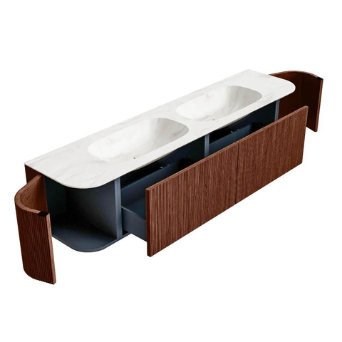 Mondiaz KURVE-DLUX Ensemble de meubles de salle de bains - 190x46x40cm - 2 tiroirs - 2 portes - lavabo solid surface - double - 2 trous de robinet - Ruby SW1415941