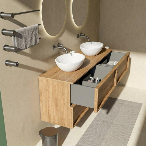 Saniclass Holz Frame Badkamermeubelset - 160x45x62cm - houten topblad - zonder kraangat - 4 lades - mat eiken natural (hout) SW1483386