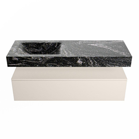 Mondiaz ALAN-DLUX Ensemble de meuble - 130cm - meuble Linen mat - 1 tiroir - Lavabo Cloud Lava suspendu - vasque Gauche - 0 trous de robinet SW808127