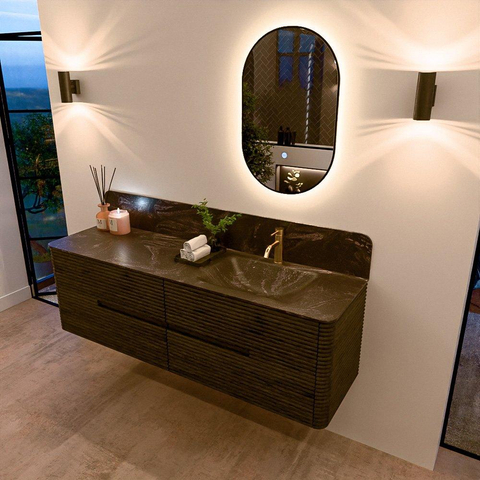 Mondiaz CIRO-DLUX Badkamermeubelset - 160x45x50cm - Solid surface wastafel Lava - 1 wasbak Rechts - 1 kraangat - 4 lades - Shadow SW1532485