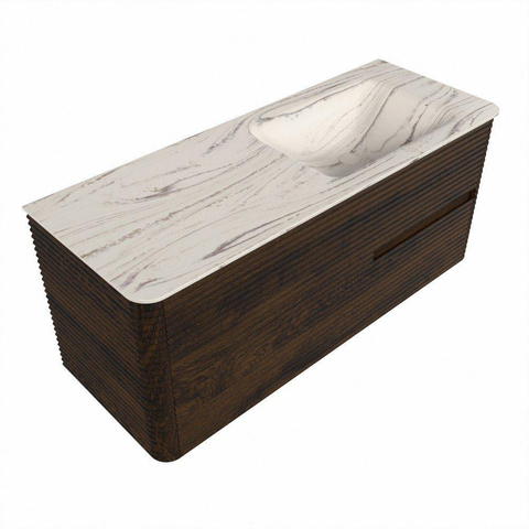 Mondiaz CIRO-DLUX Ensemble de meubles de salle de bains - 120x45x50cm - Vasque en solid surface Nata - 1 bassin à droite - 1 trou de robinet - 2 tiroirs - Noyer SW1530607