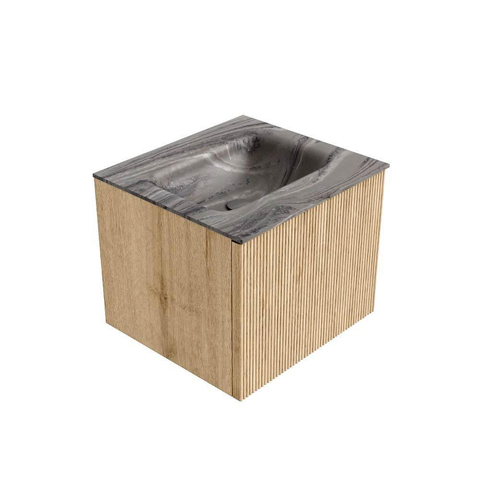 MONDIAZ KURVE-DLUX Meuble de salle de bains 50cm couleur Oak avec 1 tiroir et 0 porte. Lavabo GRUNNE Central sans trou de robinet Sombra. SW1433522