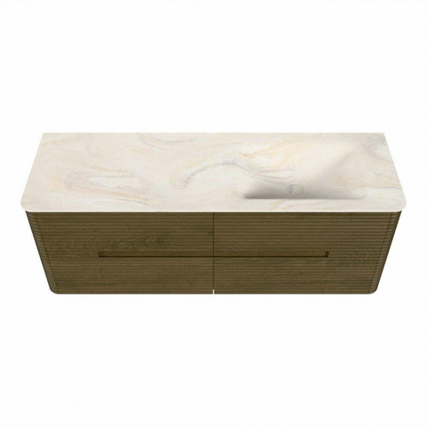 Mondiaz CIRO-DLUX Badkamermeubelset - 140x45x50cm - Solid surface wastafel Ostra - 1 wasbak Rechts - zonder kraangaten - 4 lades - Dusk SW1533433