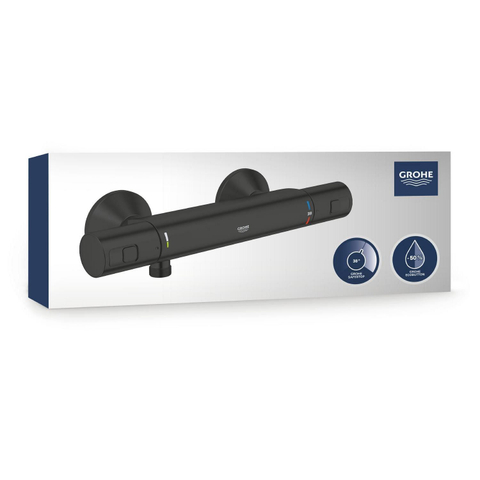 Grohe Precision Start Douchekraan - thermostatisch - zonder omstel - koppelingen - HOH=15cm - matte black (mat zwart) SW924682