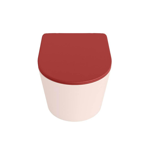 Mondiaz LAVIE hangtoilet – spoelrandloos – 36 x 53 cm – met softclose zitting – Rosee (roze), zitting Fire (rood) SW1208621