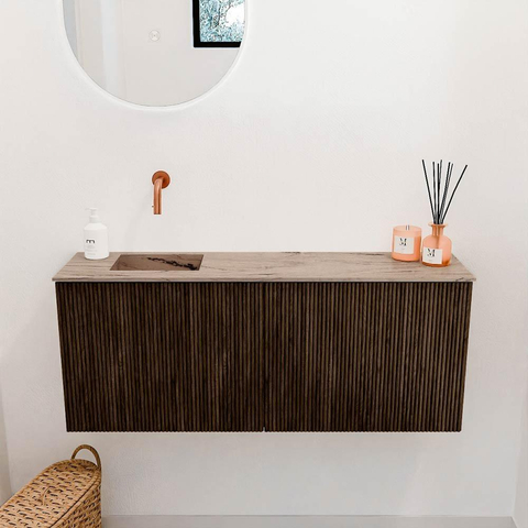 Mondiaz JOYA-DLUX 100cm toiletmeubel - kleur Walnut - Wastafel FAYE positie Links Zonder kraangat kleur Arena. SW1424349