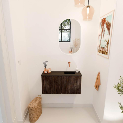 Mondiaz JOYA 80cm meuble de salle de bains - couleur Walnut - Vasque FAYE position Droite Sans trou de robinet couleur Urban SW1421340