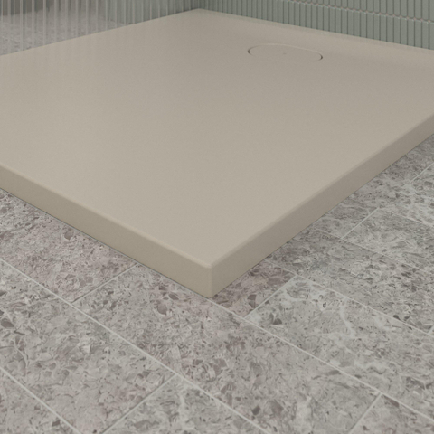 Villeroy & Boch Ecora douchebak - 100x90x3.5cm - afvoer korte zijde - almond (beige) SW1558891
