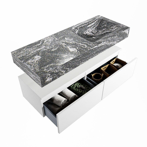 Mondiaz ALAN-DLUX Ensemble de meuble - 120cm - meuble Talc mat - 2 tiroirs - Lavabo Cloud Lava suspendu - vasque droite - 1 trou de robinet SW807959