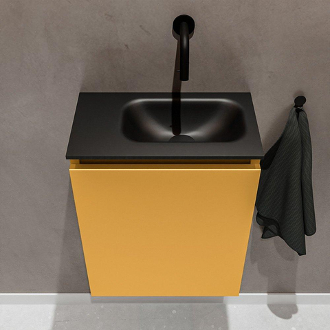 MONDIAZ TURE Toiletmeubel 40x23x50cm met 0 kraangaten 1 deuren ocher mat Wastafel Eden rechts Solid Surface Zwart SW475389