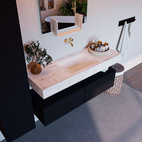 Mondiaz ALAN-DLUX Ensemble de meuble - 130cm - meuble Urban mat - 2 tiroirs - Lavabo Cloud Ostra suspendu - vasque Centre - 0 trous de robinet SW807398