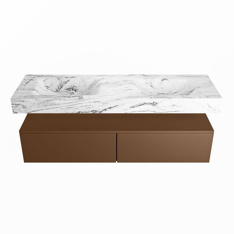 Mondiaz ALAN-DLUX Ensemble de meuble - 150cm - meuble Rust mat - 2 tiroirs - Lavabo Cloud Glace suspendu - vasque Gauche et droite - 2 trous de robinet SW805786