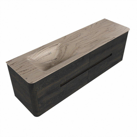Mondiaz CIRO-DLUX Meuble de salle de bains - 160x45x50cm - Plan-vasque en solid surface Arena - 1 vasque à gauche - sans trous de robinetterie - 4 tiroirs - Shadow SW1532529