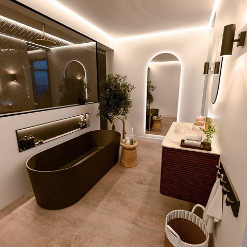 Mondiaz CIRO-DLUX Ensemble de meubles de salle de bains - 110x45x50cm - vasque solid surface Frappe - 1 bassin à gauche - 1 trou de robinet - 2 tiroirs - Ruby SW1531298