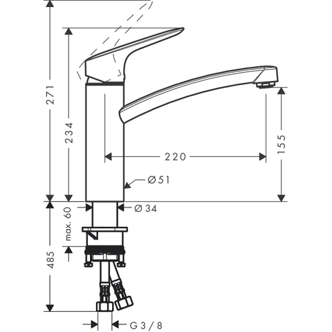 Hansgrohe Logis M31 Eengreeps keukenmengkraan - 160 met coolstart en EcoClick - hoogglans chroom GA51601