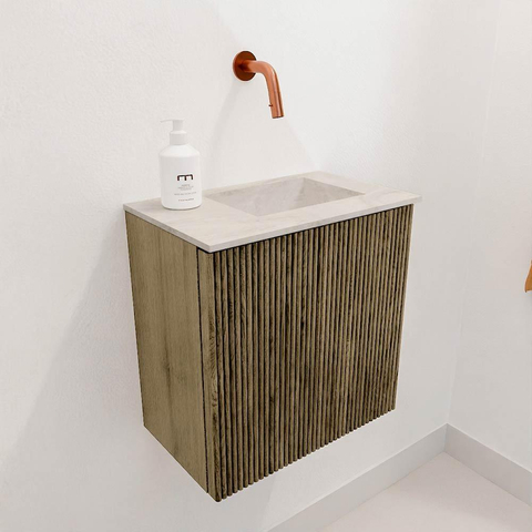 Mondiaz JOYA-DLUX 40cm toiletmeubel - kleur Dusk - Wastafel FAYE positie Rechts Zonder kraangat kleur Ostra. SW1423369