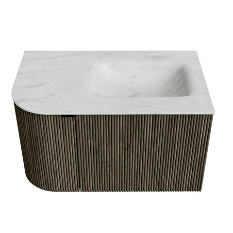 Mondiaz KURVE-DLUX Ensemble de meuble de salle de bains - 75x46x40cm - 1 tiroir - 1 porte - vasque solid surface - droite - sans trou de robinet - Shadow SW1414411