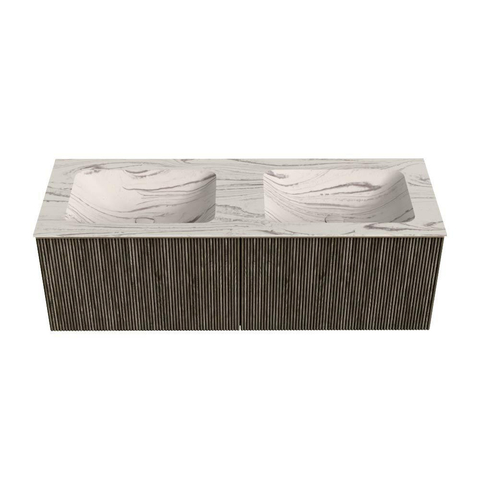 MONDIAZ KURVE-DLUX 130cm badmeubel kleur Shadow met 2 lades en 0 deuren. Wastafel LEAF Dubbel 2 kraangaten Nata. SW1432325