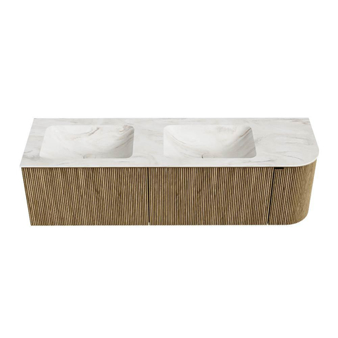 Mondiaz KURVE-DLUX Badkamermeubelset - 155x46x40cm - 2 lade - 1 deur - wastafel solid surface - dubbel / links - zonder kraangat - Dusk SW1415177