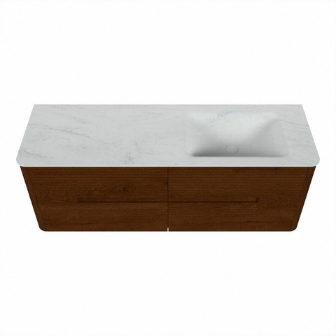 Mondiaz CIRO-DLUX Badkamermeubelset - 140x45x50cm - Solid surface wastafel Opalo - 1 wasbak Rechts - 1 kraangat - 4 lades - Ruby SW1531524