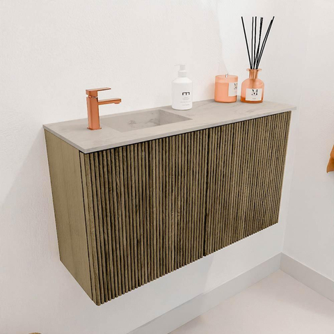 Mondiaz JOYA-DLUX 70cm toiletmeubel - kleur Dusk - Wastafel FAYE positie Links 1 kraangat kleur Opalo. SW1423292