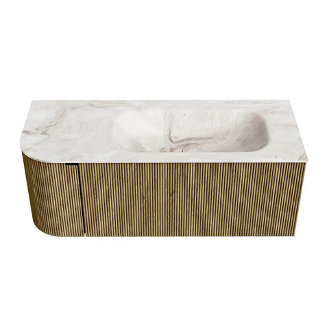 Mondiaz KURVE-DLUX Ensemble de meuble de salle de bains - 115x46x40cm - 1 tiroir - 1 porte - lavabo solid surface - droit - sans trou de robinet - Dusk SW1414894