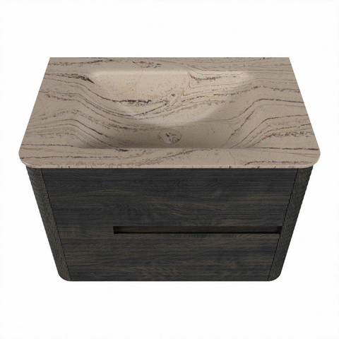 Mondiaz CIRO-DLUX Meuble de salle de bains - 70x45x50cm - plan-vasque en solid surface Arena - 1 vasque centrale - sans trous de robinetterie - 2 tiroirs - Shadow SW1532317