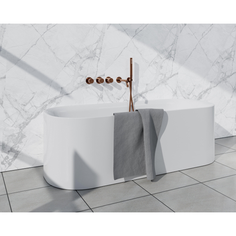 Fortifura Nebbio Ensemble combiné bain - mitigeur thermostatique - coude mural avec support de douchette - flexible de douche lisse - douchette sur barre - bec - cuivre brossé SW1238021