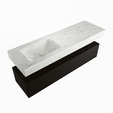 Mondiaz ALAN-DLUX Ensemble de meuble - 150cm - meuble Urban mat - 1 tiroir - Lavabo Cloud Opalo suspendu - vasque Gauche - 0 trous de robinet SW806390