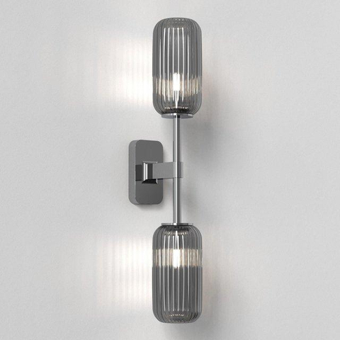 Astro Tacoma Twin Wandlamp/Plafondlamp - 230V - IP44 - cilinder - geribbeld - smoke glas - chroom SW1569664