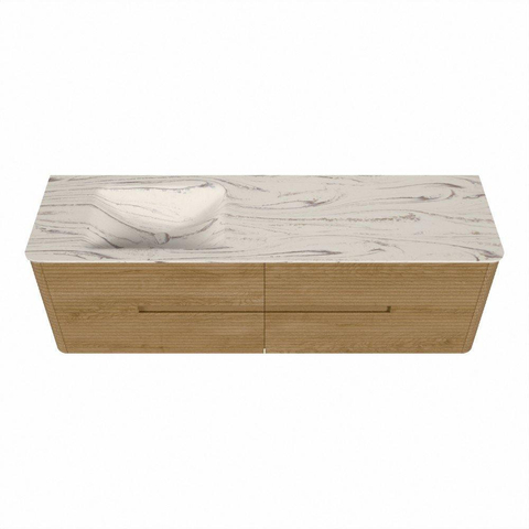 Mondiaz CIRO-DLUX Ensemble de meubles de salle de bains - 160x45x50cm - Plan vasque solid surface Nata - 1 lavabo à gauche - sans trous de robinet - 4 tiroirs - Chêne SW1531470