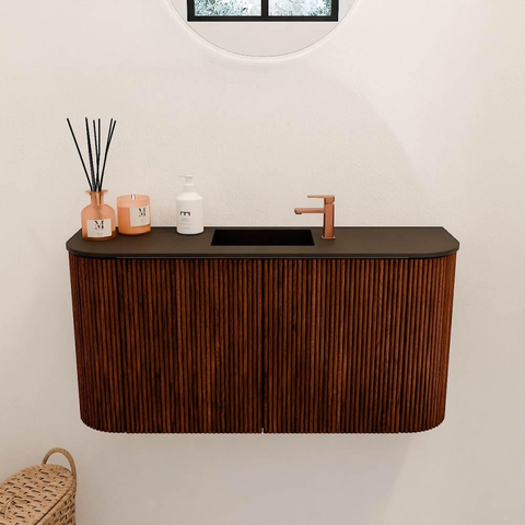 Mondiaz JOYA 83.2cm toiletmeubel - ronding links en rechts kleur Ruby - Wastafel FAYE positie Midden 1 kraangat kleur Urban. SW1421855