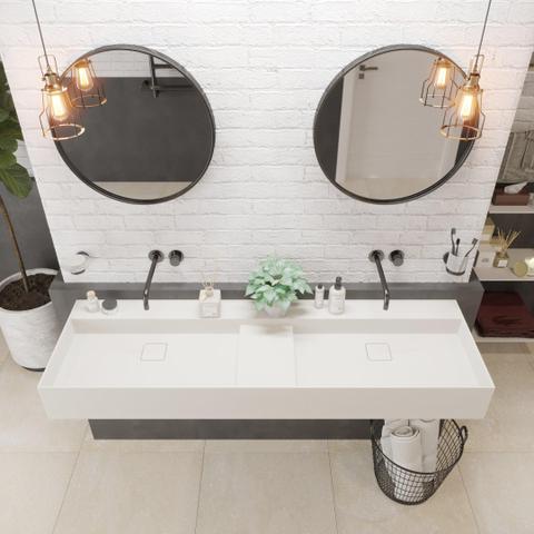 Ideavit SolidBliss Wastafel 150x45x16cm 0 kraangaten Solid surface mat wit SW420100