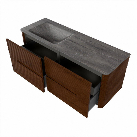 Mondiaz CIRO-DLUX Ensemble de meubles de salle de bains - 130x45x50cm - vasque en solid surface Oza - 1 vasque à gauche - sans trous de robinetterie - 4 tiroirs - Ruby SW1532095