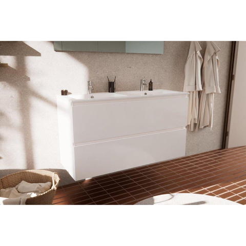 Nemo Go Ensemble de meuble - 120x65x45.5cm - 2 tiroirs - sans poignée - 2 vasque Blanc mat - 2 trous de robinet - avec miroir - MDF standard white SW911666