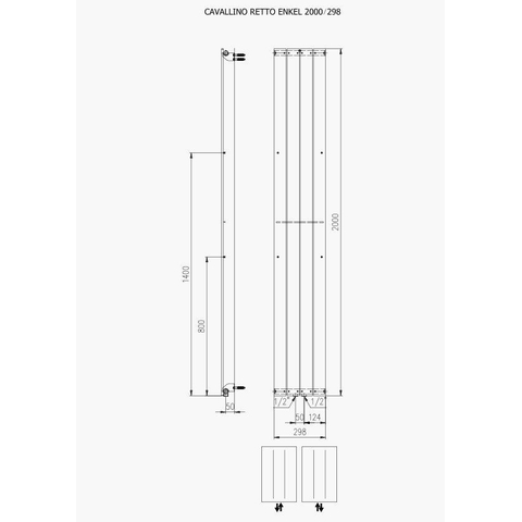 Plieger Cavallino Retto radiateur décoratif vertical simple raccordement central 2000x298mm 666W blanc 7255291