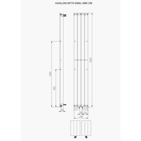 Plieger Cavallino Retto designradiator verticaal enkel middenaansluiting 2000x298mm 666W wit 7255291