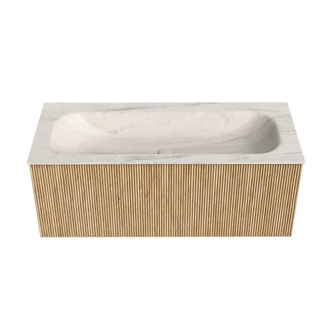 MONDIAZ KURVE-DLUX 110cm badmeubel kleur Oak met 1 lade en 0 deuren. Wastafel BIG MEDIUM Midden zonder kraangat Meli. SW1431634