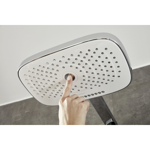 Hansgrohe Raindance Select E 300 - showerpipe: - met Showertablet - 300 opbouwkraan - thermostatisch - met handdouche - 3jet en hoofddouche - 3jet wit/chroom - thermostaat - wit chroom 0452234