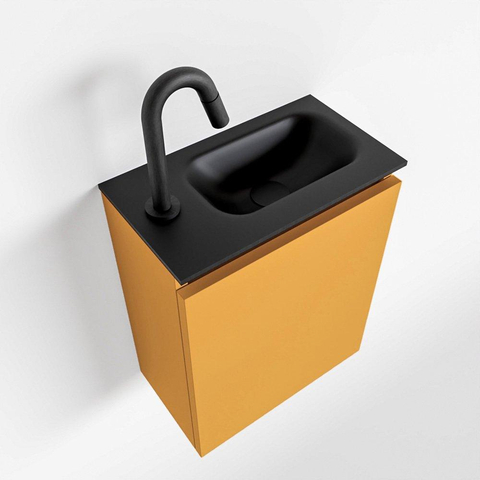 MONDIAZ TURE Toiletmeubel 40x23x50cm met 1 kraangaten 1 deuren ocher mat Wastafel Eden rechts Solid Surface Zwart SW475350