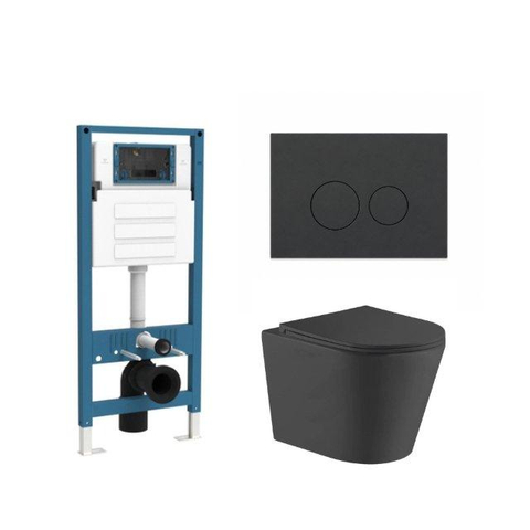 QeramiQ Dely Ensemble de toilette - réservoir à encastrer Qeramiq Flush - abattant slim - plaque de commande en plastique anthracite mat - boutons ronds - noir mat SW1578535