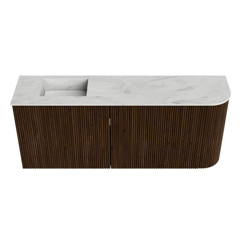 Mondiaz JOYA-DLUX Meuble de salle de bains 101.6cm - arrondi droit couleur Walnut - Vasque FAYE position Gauche 1 trou de robinet couleur Opalo. SW1422547